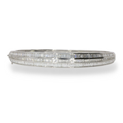 3.07 CT natural round and straight baguette cut diamond bangle set in 18kt white gold, featuring a sophisticated and elegant design.