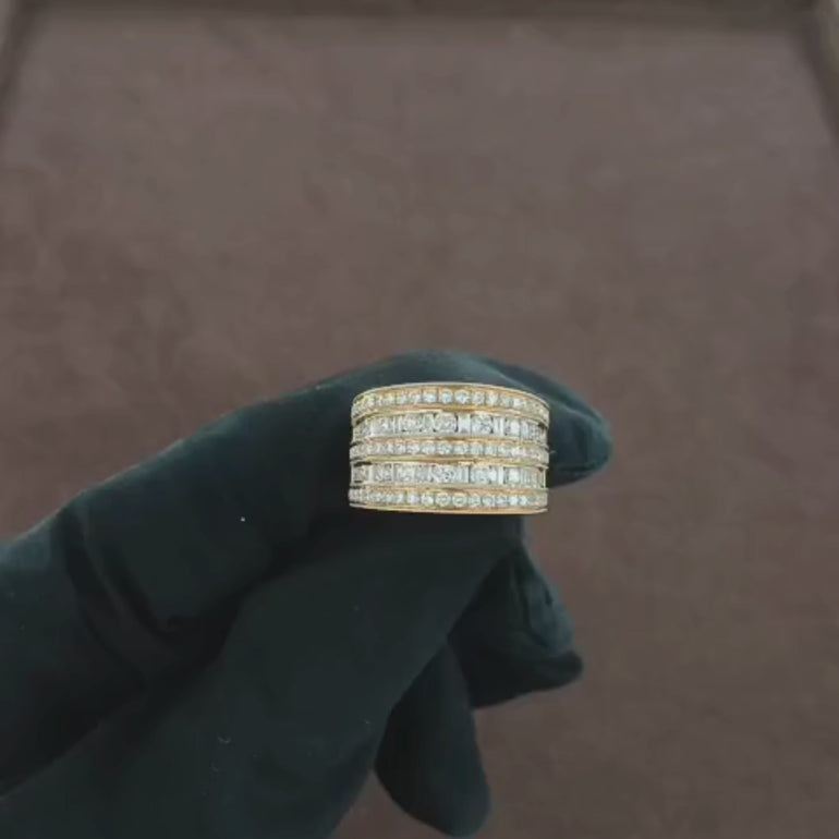 1.96 CT Natural  Round & Straight Baguette Cut Diamond Ring