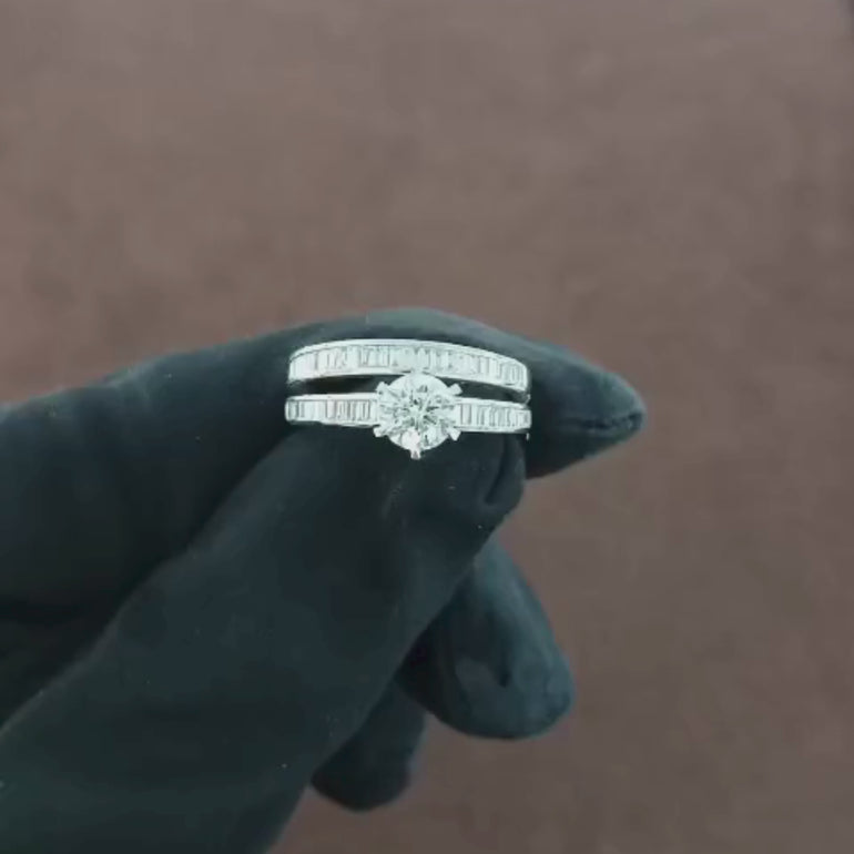1.23 CT Natural Round & Straight Baguette Cut Diamonds Twin Rings_video